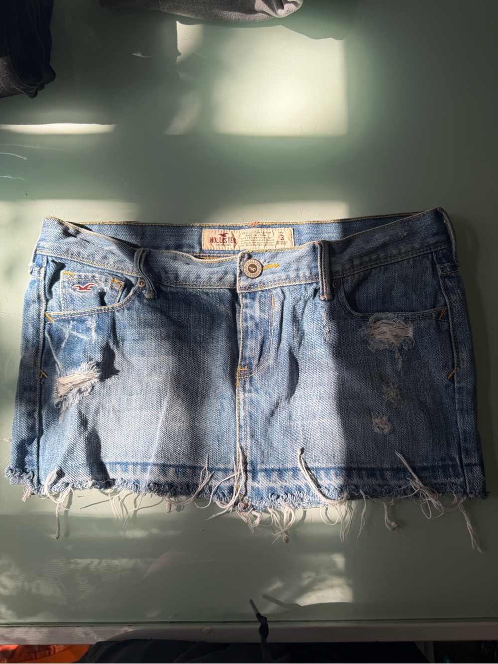 Hollister Light Wash Distressed Denim Mini Skirt